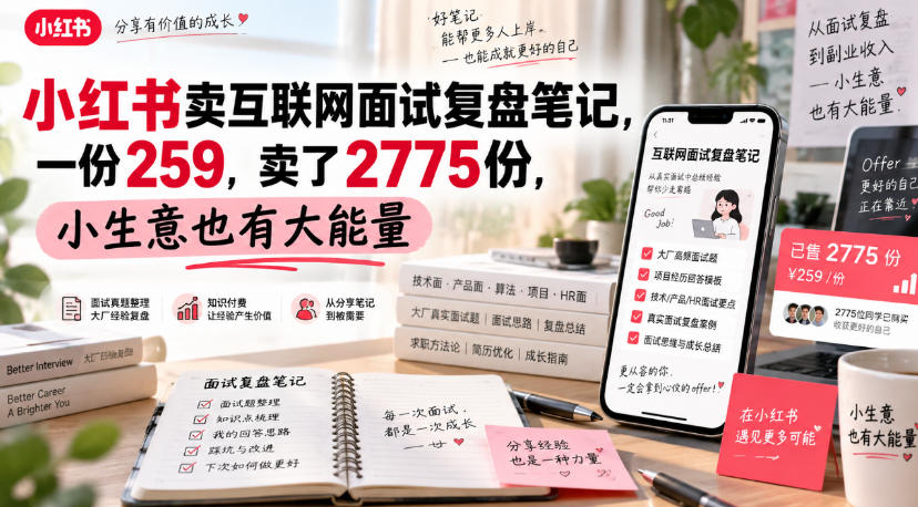 小红书卖互联网面试复盘笔记,一份259,卖了2775份,小生意也有大能量-智富思维学堂