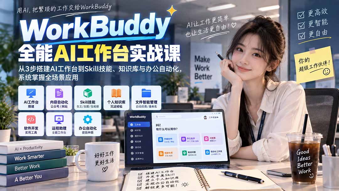 WorkBuddy全能AI工作台实战课：从3步搭建AI工作台到Skill技能、知识库与办公自动化，系统掌握全场景应用-智富思维学堂