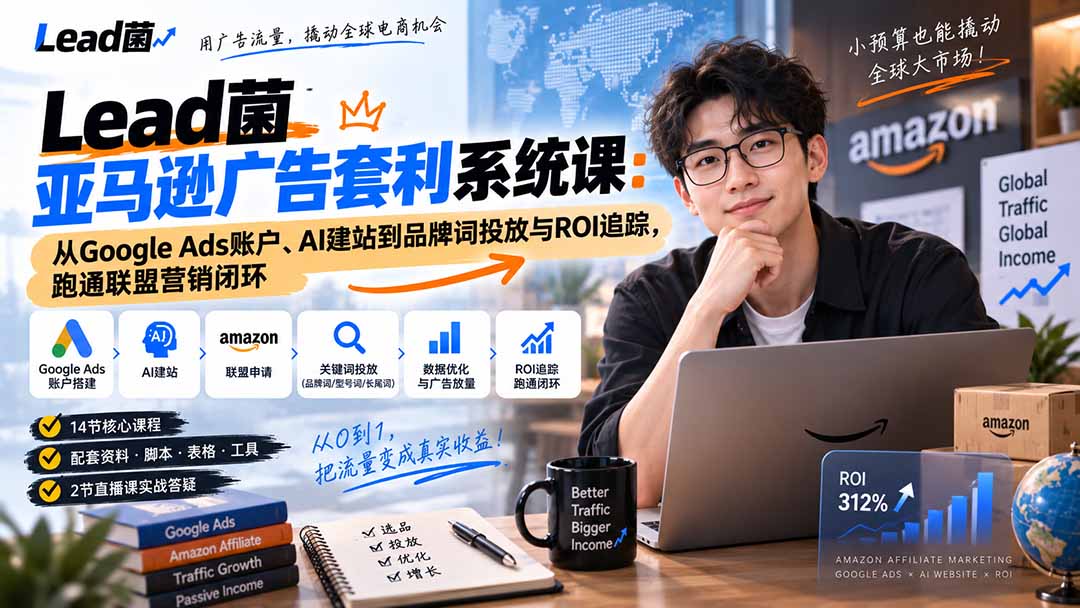 Lead菌亚马逊广告套利系统课：从Google Ads账户、AI建站到品牌词投放与ROI追踪，跑通联盟营销闭环-智富思维学堂