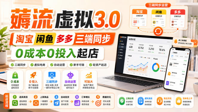绅白不白·薅流虚拟3.0丨淘宝闲鱼多多三端同步丨0成本0投入起店(更新)-智富思维学堂