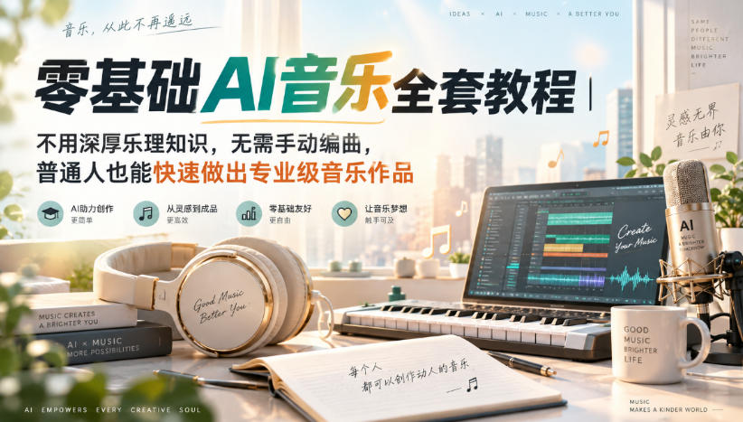 零基础AI音乐全套教程|不用深厚乐理知识,无需手动编曲,普通人也能快速做出专业级音乐作品-智富思维学堂