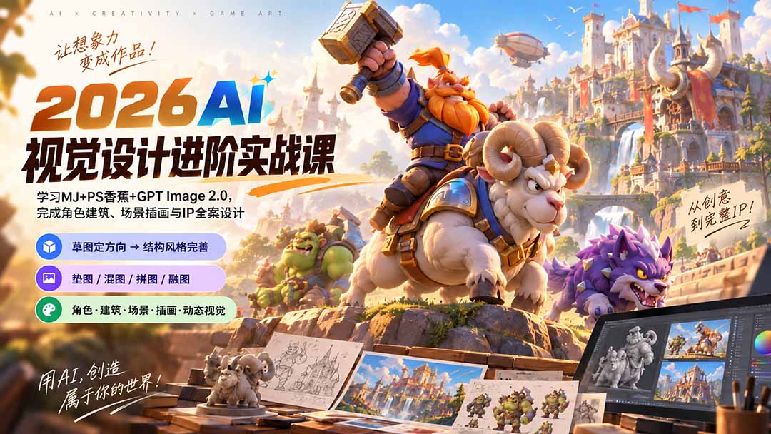 2026AI视觉设计进阶实战课-更新：学习MJ+PS香蕉+GPT Image 2.0，完成角色建筑、场景插画与IP全案设计-智富思维学堂