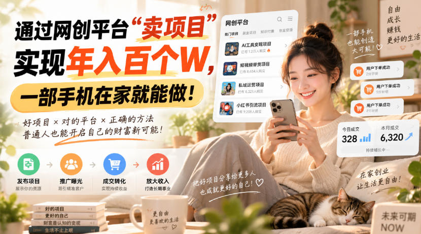 靠卖网创项目变现，一年拿下百万收益！一台手机就能操作！-智富思维学堂