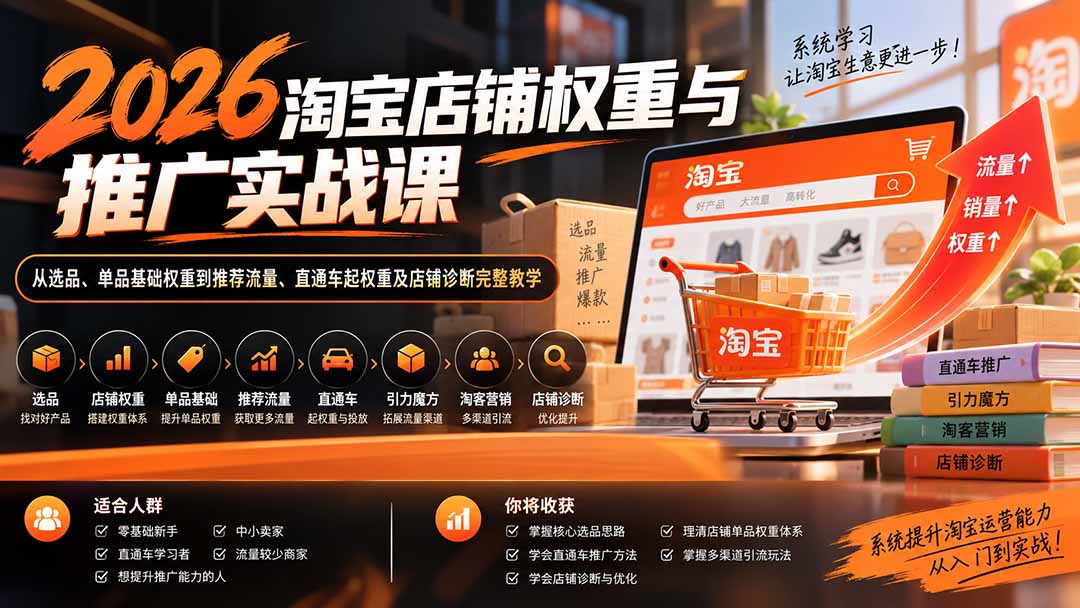 2026淘宝店铺权重与推广实战课：从选品、单品基础权重到推荐流量、直通车起权重及店铺诊断完整教学-智富思维学堂