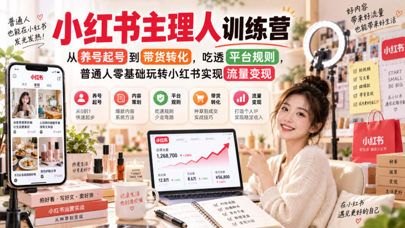 小红书主理人训练营,从养号起号到带货转化,吃透平台规则,普通人零基础玩转小红书实现流量变现-智富思维学堂