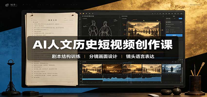 AI人文历史短视频创作课：赛道对标、剧本分镜制图，掌握视频完整产出流程-智富思维学堂