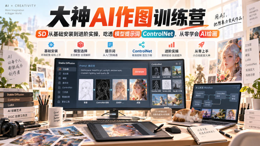 大神AI作图训练营,SD从基础安装到进阶实操,吃透模型提示词ControlNet,从零学会AI绘画-智富思维学堂