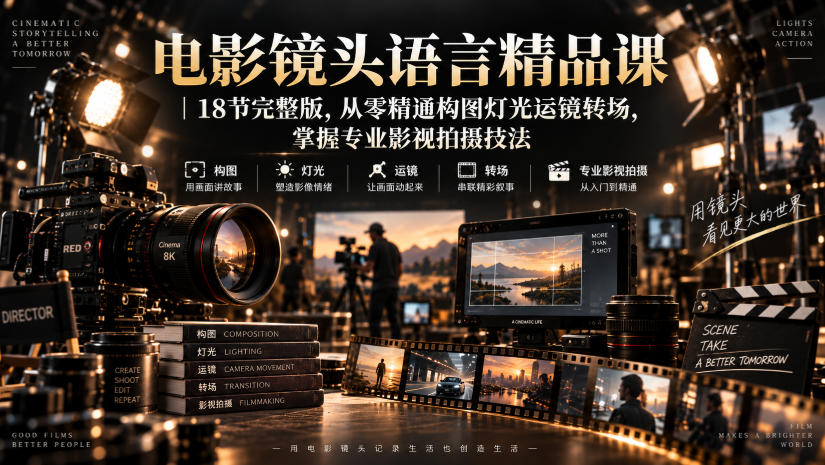 电影镜头语言精品课|18节完整版,从零精通构图灯光运镜转场,掌握专业影视拍摄技法-智富思维学堂