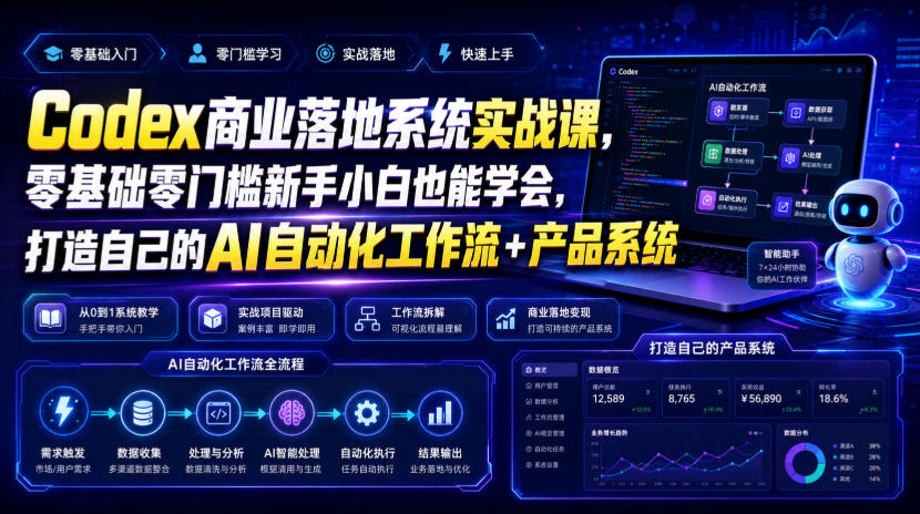 Codex商业落地系统实战课,零基础零门槛新手小白也能学会,打造自己的AI自动化工作流+产品系统(更新)-智富思维学堂