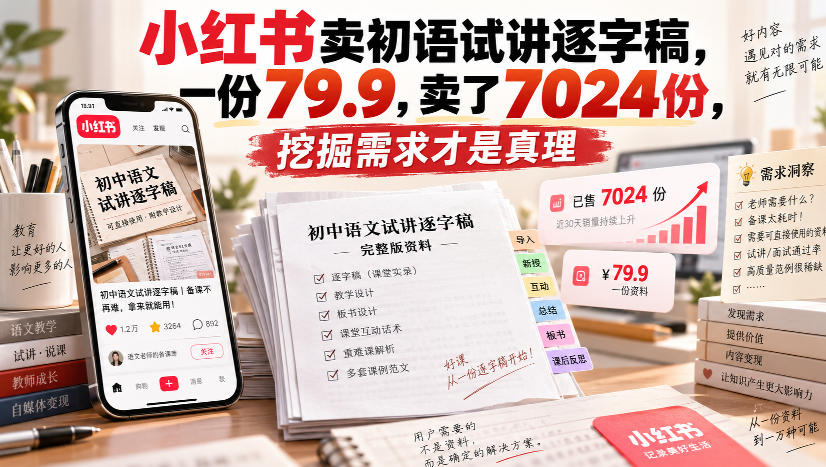 小红书卖初语试讲逐字稿,一份79.9,卖了7024份,挖掘需求才是真理-智富思维学堂