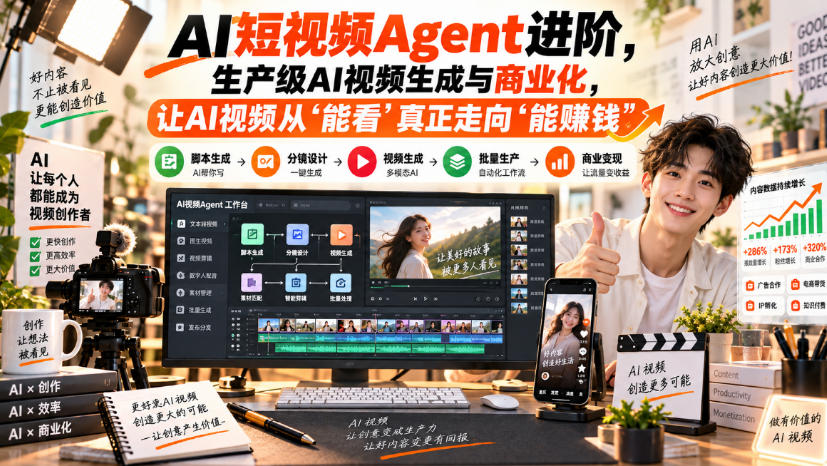 AI短视频Agent进阶,生产级AI视频生成与商业化,让AI视频从”能看”真正走向”能賺钱”-智富思维学堂