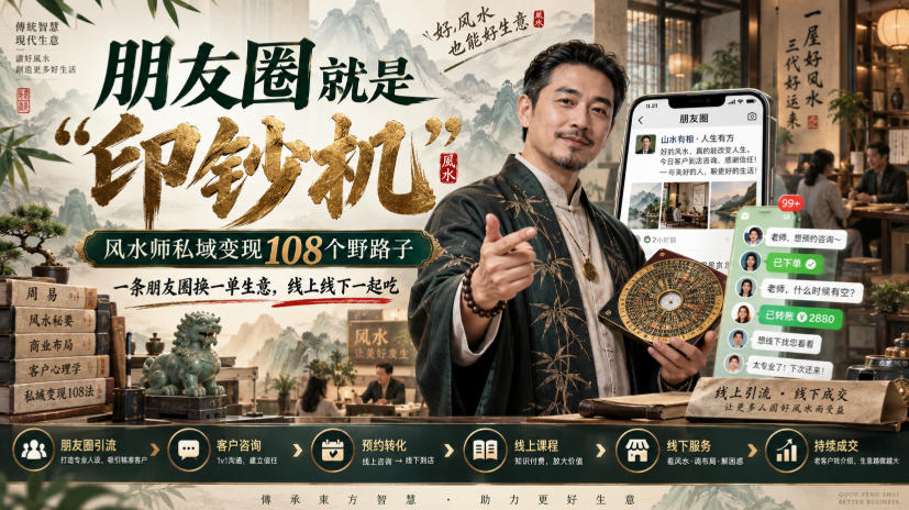 朋友圈就是“印钞机”，风水师私域变现108个野路子，一条朋友圈换一单生意，线上线下一起吃【文档】-智富思维学堂