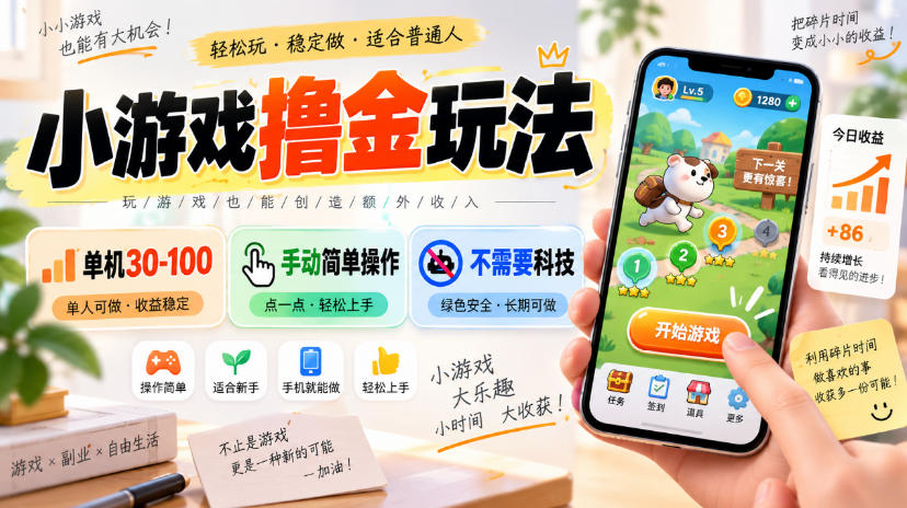 小游戏撸金玩法,单机30-100,手动简单操作,不需要科技-智富思维学堂