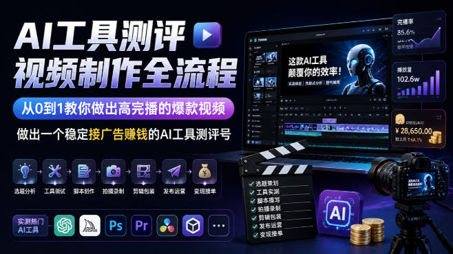 AI工具测评视频制作全流程,从0到1教你做出高完播的爆款视频,做出一个稳定接广告賺钱的AI工具测评号-智富思维学堂