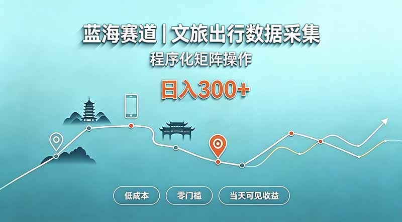 蓝海赛道 文旅出行数据采集 程序化矩阵操作 低成本 零门槛 当天可见收益 日入300+-智富思维学堂