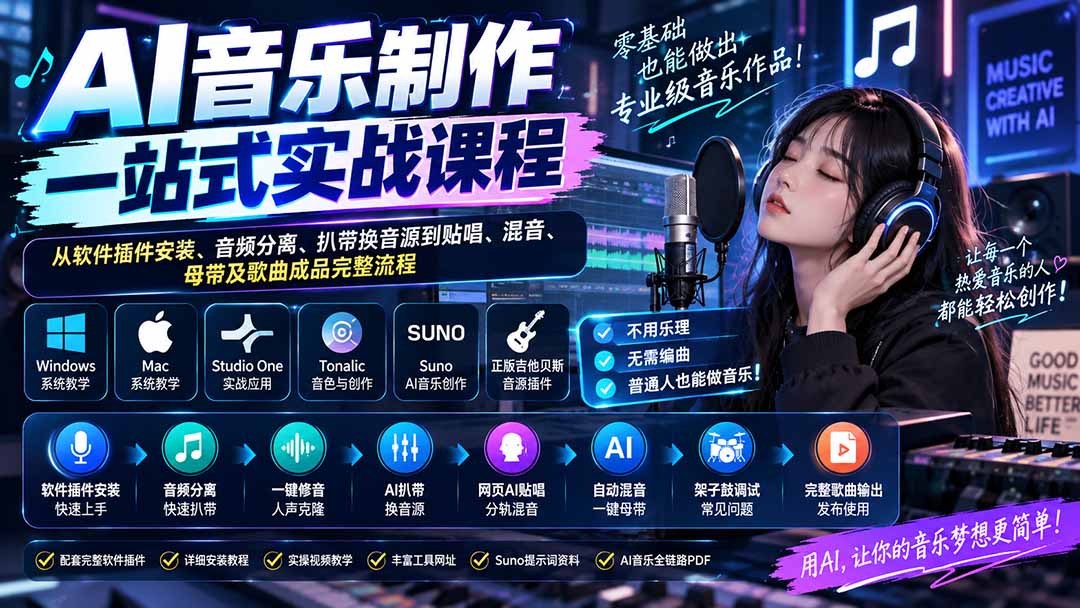 图片[2]-AI音乐制作一站式实战课程：从软件插件安装、音频分离、扒带换音源到贴唱、混音、母带及歌曲成品完整流程-智富思维学堂