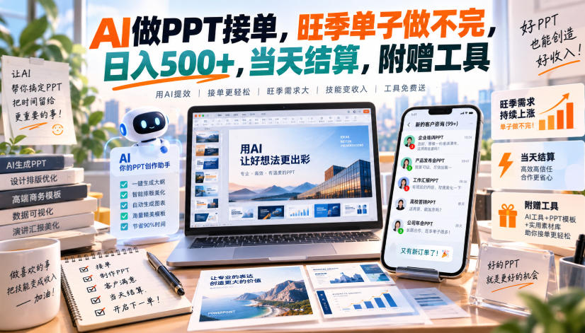 AI做PPT接单,旺季单子做不完,日入500+,当天结算,附赠工具【揭秘】-智富思维学堂