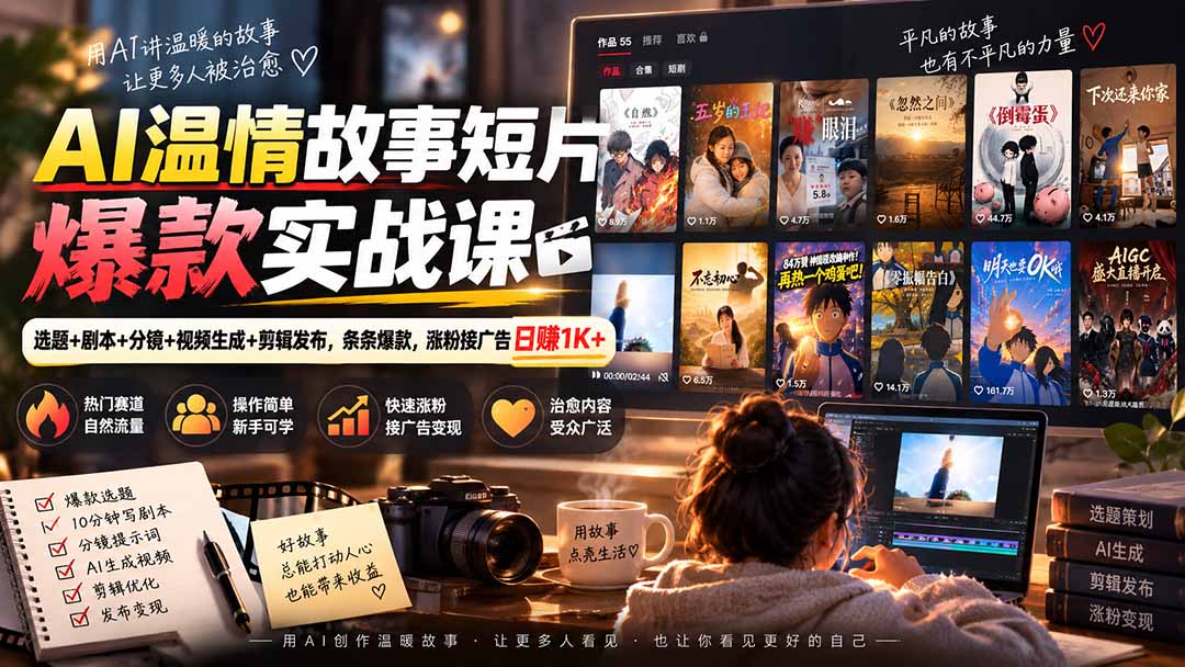 AI温情故事短片爆款实战课-更新|选题+剧本+分镜+视频生成+剪辑发布,条条爆款,涨粉接广告日赚1K+-智富思维学堂
