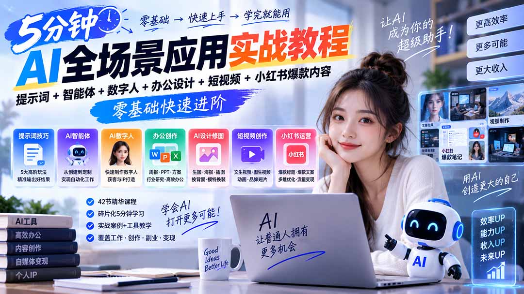 图片[2]-AI全场景应用实战教程｜提示词+智能体+数字人+办公设计+短视频+小红书爆款内容，零基础快速进阶-智富思维学堂