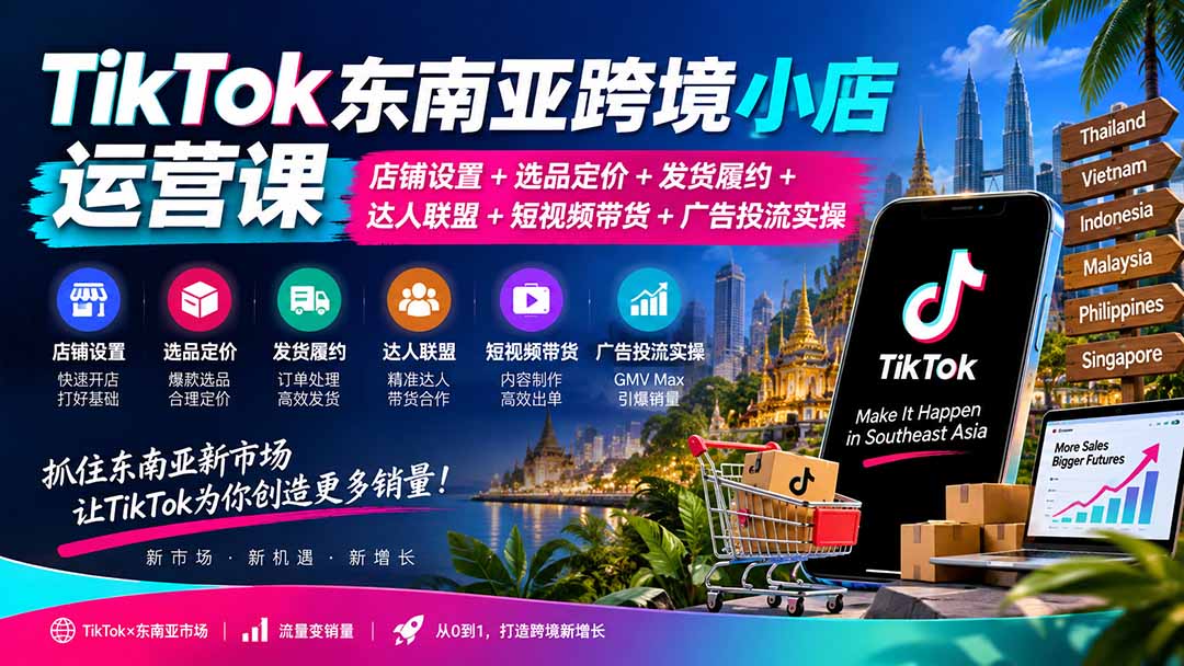 图片[2]-TikTok东南亚跨境小店运营课：店铺设置+选品定价+发货履约+达人联盟+短视频带货+广告投流实操-智富思维学堂