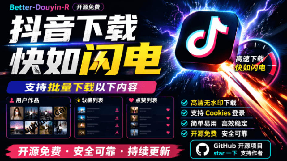 超级好用!抖音视频下载神器,支持批量下载用户作品收藏列表和点赞列表,开源完全免费Better-douyin-R-智富思维学堂