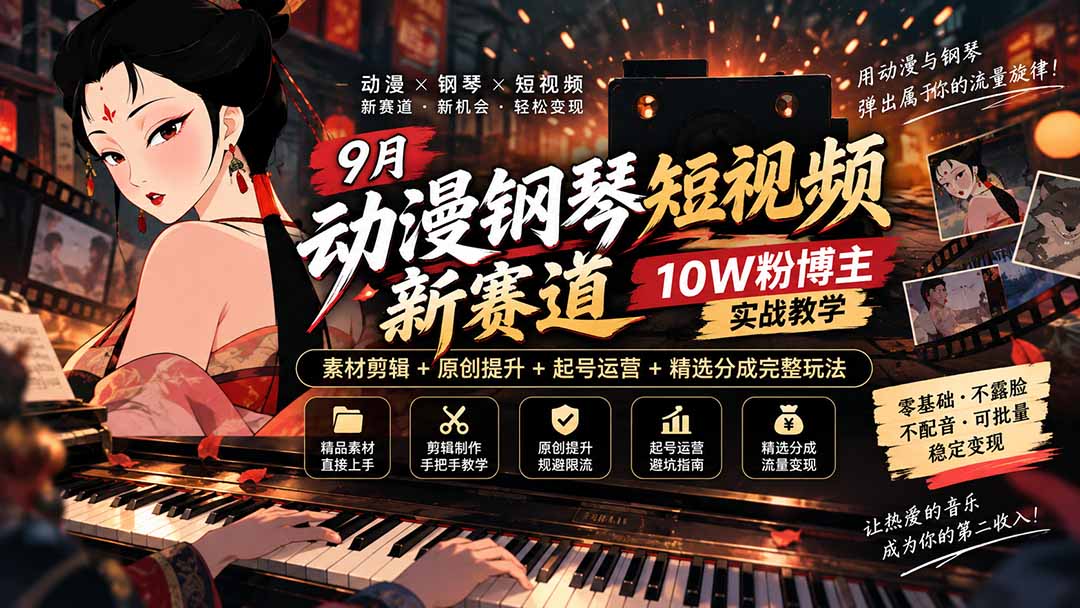 图片[2]-9月动漫钢琴短视频新赛道｜10W粉博主实战教学，素材剪辑+原创提升+起号运营+精选分成完整玩法-智富思维学堂