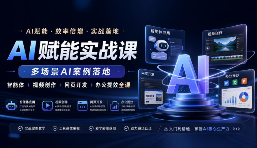 AI赋能实战课，多场景AI案例落地，智能体+视频创作+网页开发+办公提效全课-智富思维学堂