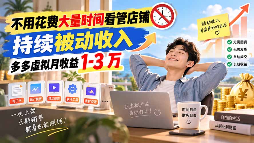 不用花费大量时间看管店铺，持续被动收入，多多虚拟月收益 1-3 万-智富思维学堂