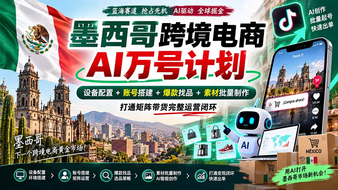 图片[2]-墨西哥AI跨境电商万号计划｜设备配置+账号搭建+爆款找品+素材批量制作，打通矩阵带货完整运营闭环-智富思维学堂