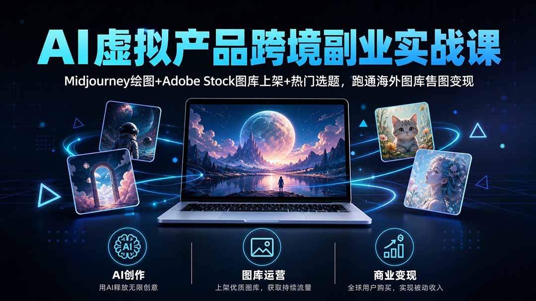 AI虚拟产品跨境副业实战课｜Midjourney绘图+Adobe Stock图库上架+热门选题，跑通海外图库售图变现-智富思维学堂