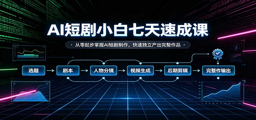 AI短剧小白七天速成课：从零起步掌握AI短剧制作，快速独立产出完整作品-智富思维学堂