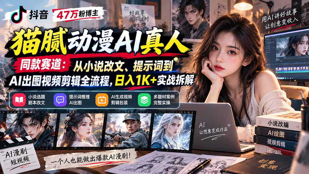 图片[2]-抖音47万粉博主猫腻动漫AI真人同款赛道：从小说改文、提示词到AI出图视频剪辑全流程，日入1K+实战拆解-智富思维学堂