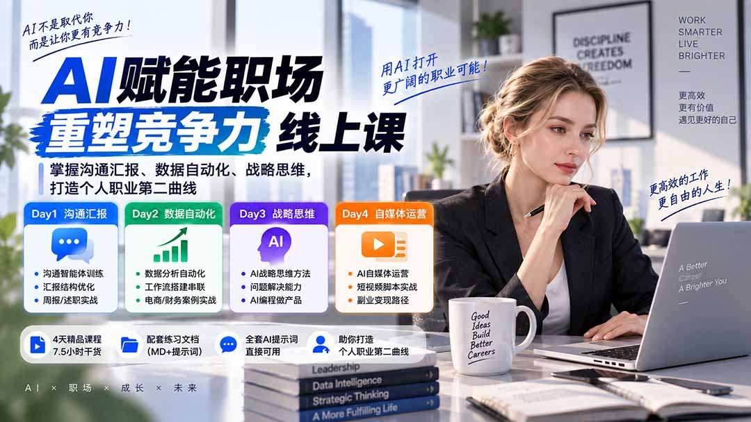 图片[2]-AI职场提效与第二曲线实战课-无水印：学习沟通汇报、数据工作流和战略思维，掌握AI编程做产品及自媒体运营方法-智富思维学堂