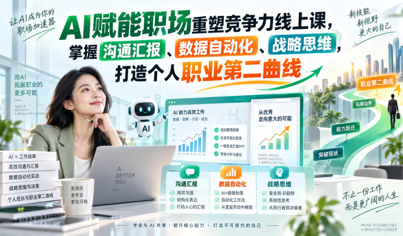 AI赋能职场重塑竞争力线上课，掌握沟通汇报、数据自动化、战略思维，打造个人职业第二曲线-智富思维学堂
