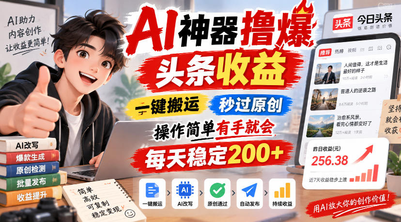 AI神器撸爆头条收益,一键搬运,秒过原创,操作简单有手就会,每天稳定200+【揭秘】-智富思维学堂