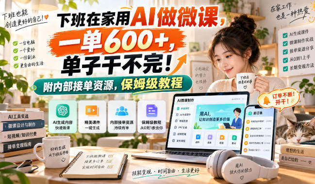 下班在家用AI做微课,一单600+,单子干不完!附内部接单资源,保姆级教程【揭秘】-智富思维学堂