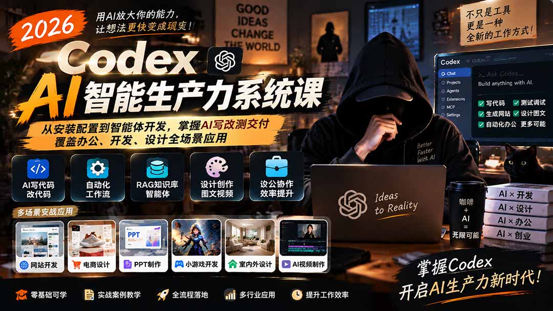 图片[2]-2026 Codex AI智能生产力系统课-更新｜从安装配置到智能体开发，掌握AI写改测交付，覆盖办公、开发、设计全场景应用-智富思维学堂