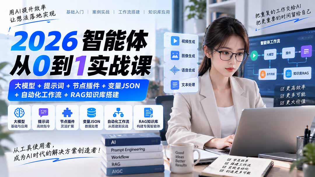 图片[2]-2026智能体从0到1实战课｜大模型+提示词+节点插件+变量JSON+自动化工作流+RAG知识库搭建-智富思维学堂