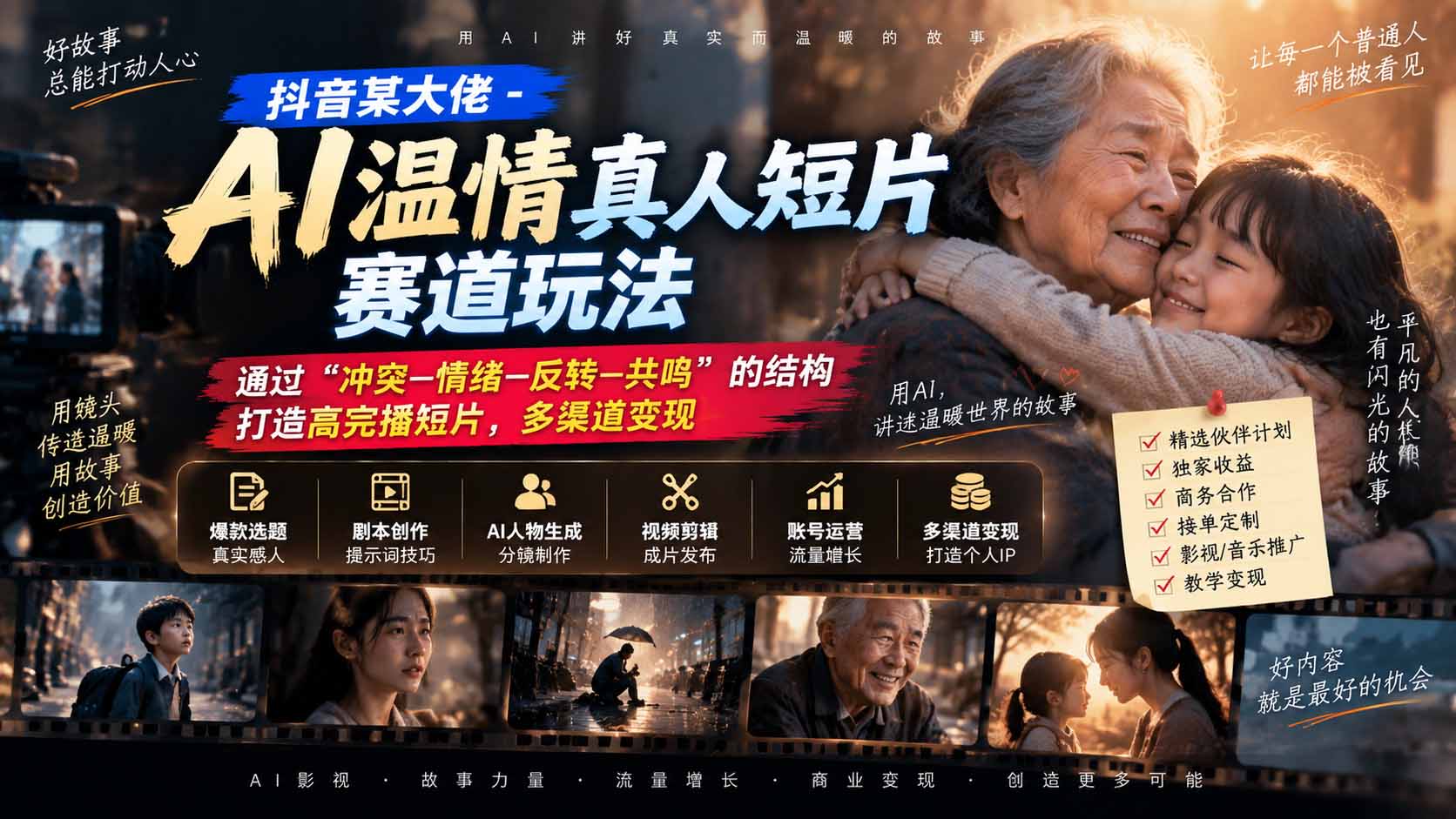 图片[2]-抖音某大佬-AI温情真人短片赛道玩法：通过“冲突—情绪—反转—共鸣”的结构打造高完播短片，多渠道变现-智富思维学堂