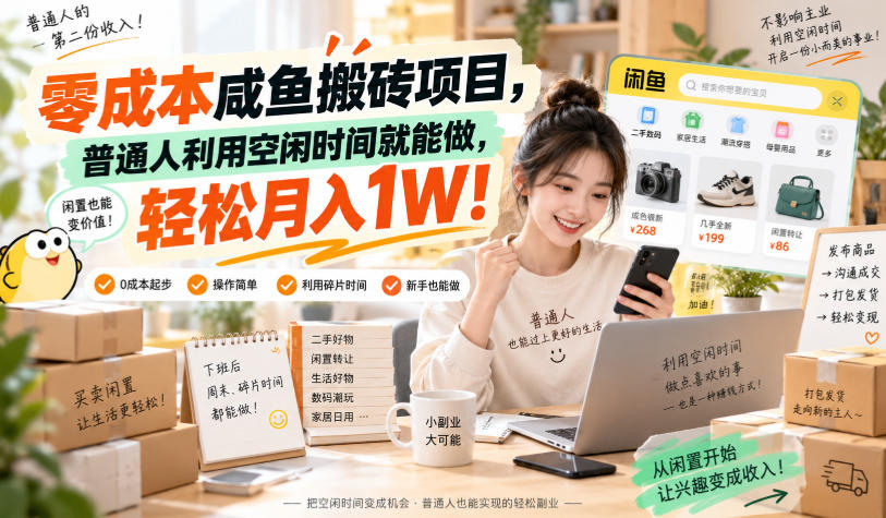 零成本咸鱼搬砖项目，普通人利用空闲时间就能做，轻松月入1W！【揭秘】-智富思维学堂