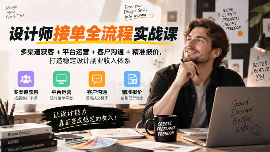 设计师接单全流程实战课-无水印|多渠道获客+平台运营+客户沟通+精准报价,打造稳定设计副业收入体系-智富思维学堂