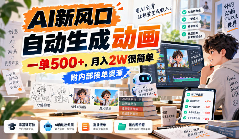 AI新风口,自动生成动画,一单500+,月入2W很简单,附内部接单资源【揭秘】-智富思维学堂
