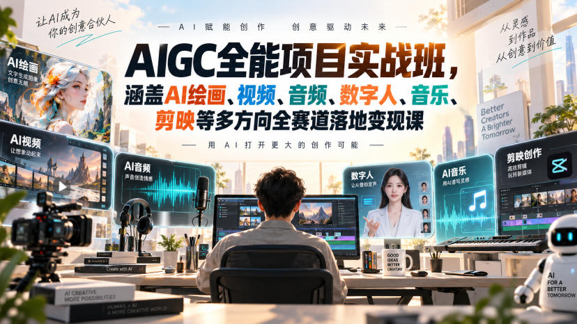 AIGC全能项目实战班,涵盖AI绘画、视频、音频、数字人、音乐、剪映等多方向全赛道落地变现课(更新)-智富思维学堂