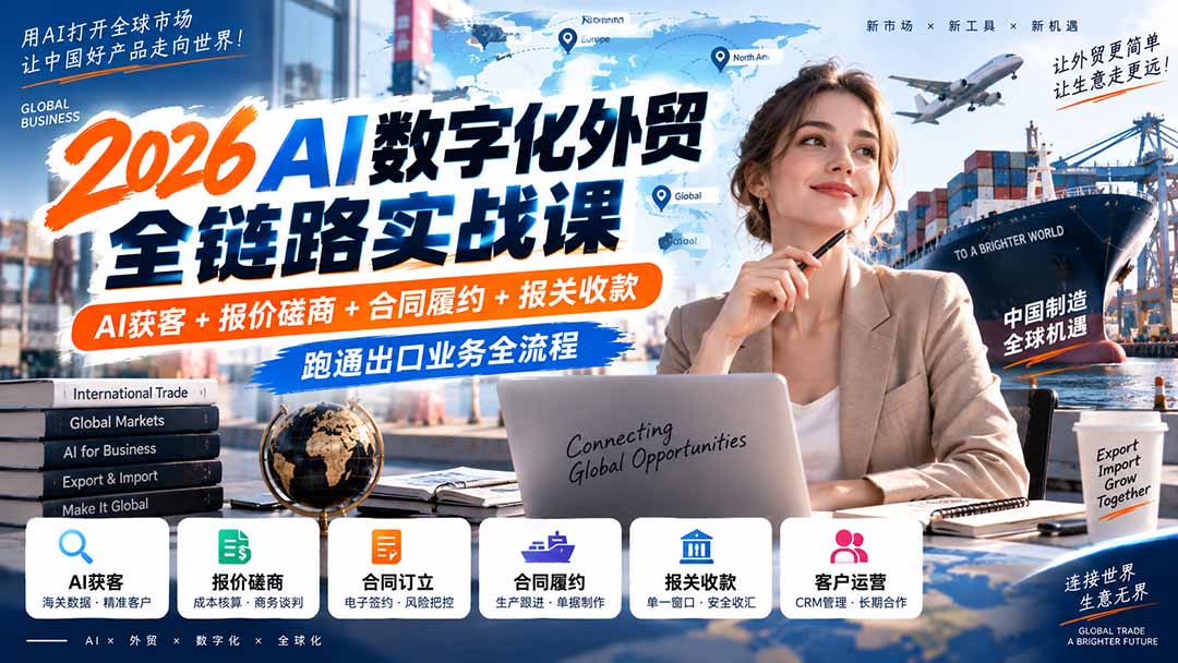 2026AI数字化外贸全链路实战课：AI获客+报价磋商+合同履约+报关收款，跑通出口业务全流程-智富思维学堂