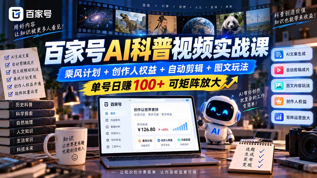 图片[2]-百家号AI科普视频实战课：乘风计划+创作人权益+自动剪辑+图文玩法，单号日赚100+可矩阵放大-智富思维学堂