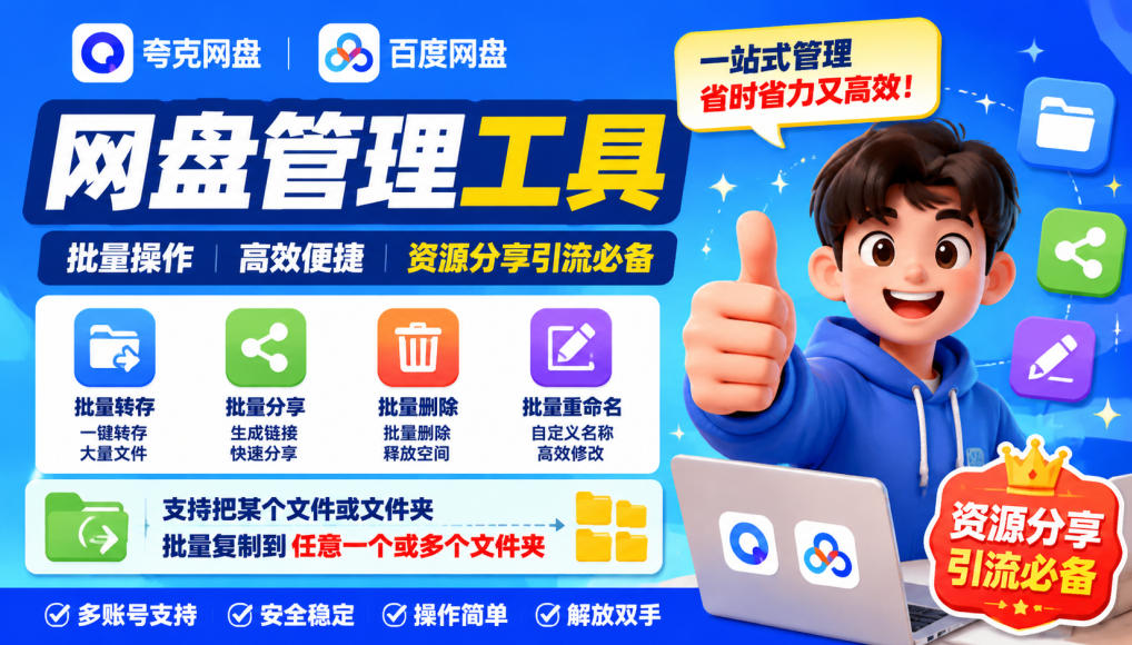 夸克网盘批量文件重命名,批量转存、批量分享、批量复制,内置AI功能-智富思维学堂