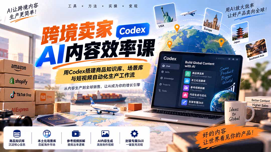 图片[2]-跨境卖家AI内容效率课：用Codex搭建商品知识库、场景库与短视频自动化生产工作流-智富思维学堂