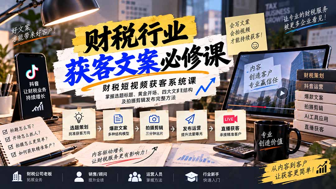 图片[2]-财税短视频获客系统课：掌握选题标题、黄金开场、四大文案结构及拍摄剪辑发布完整方法-智富思维学堂