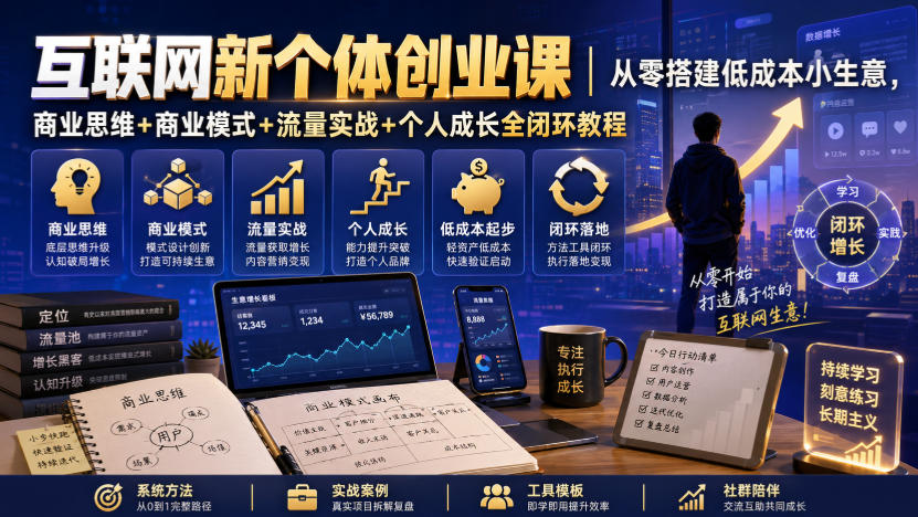 互联网新个体创业课|从零搭建低成本小生意,商业思维+商业模式+流量实战+个人成长全闭环教程(更新0922)-智富思维学堂