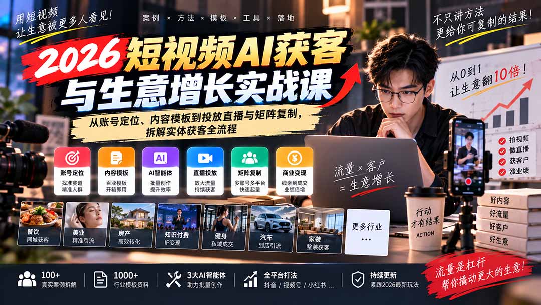 图片[2]-2026短视频AI获客与生意增长实战课：从账号定位、内容模板到投放直播与矩阵复制，拆解实体获客全流程-智富思维学堂